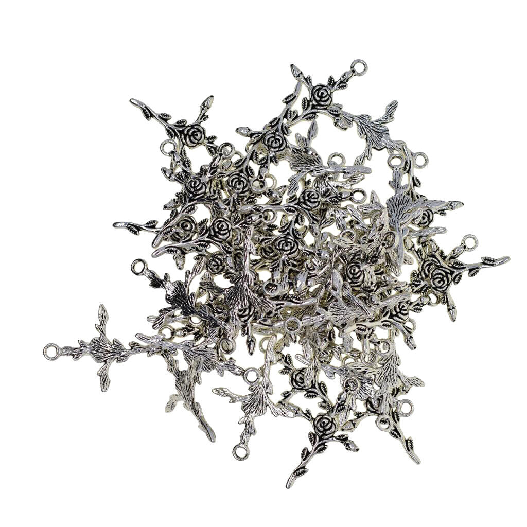 50 Pieces Tibetan  Floral  Charms Pendants for DIY Jewelry