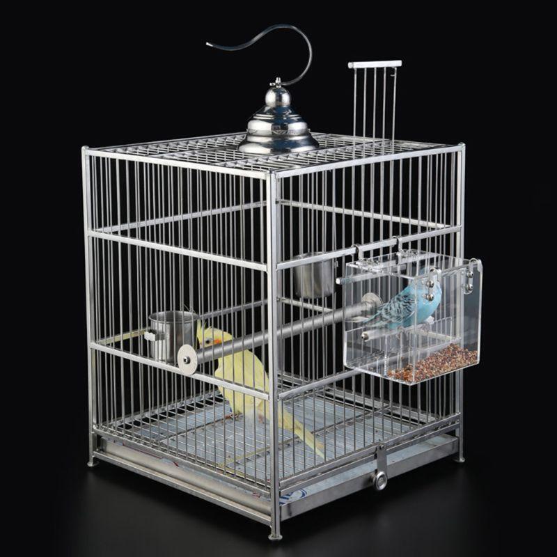 Acrylic Bird Feeder Hanging Seed Tray Box Parrot Perch Stand Cage Feeding Tools