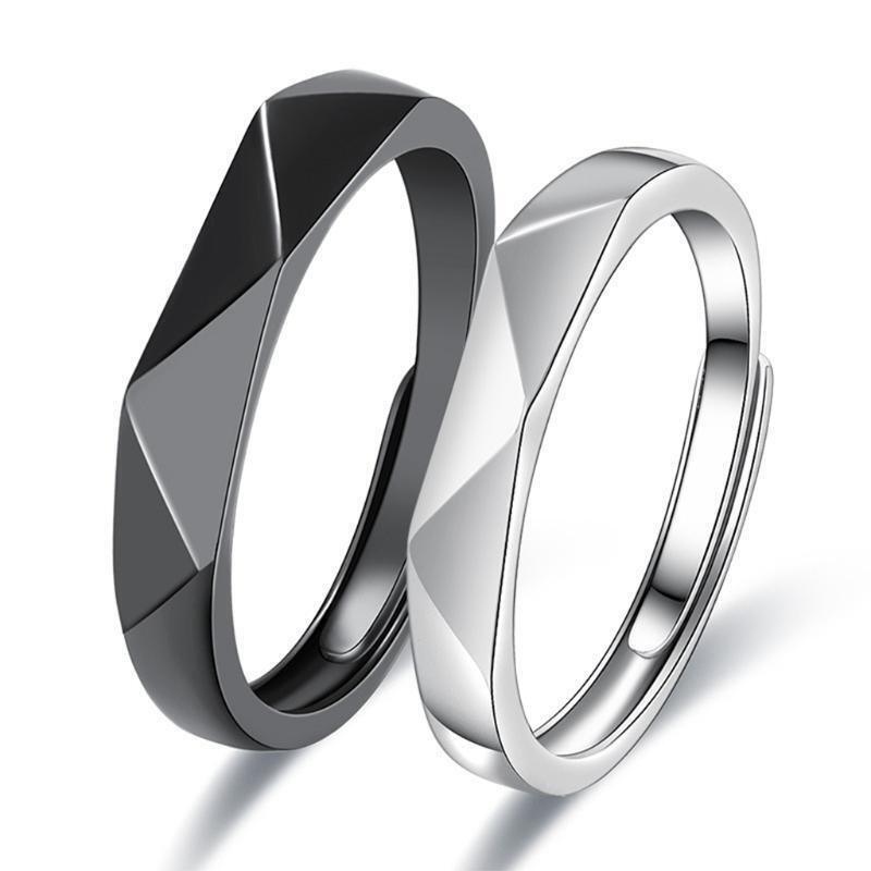 2 Pcs Couple Ring Set for Her Black White Adjustable Finger Thumb Jewelry