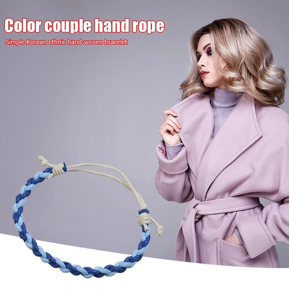 Colorful Weave Bracelet Ethnic Knit Rope Bangles Jewelry Gift (Dark Blue)