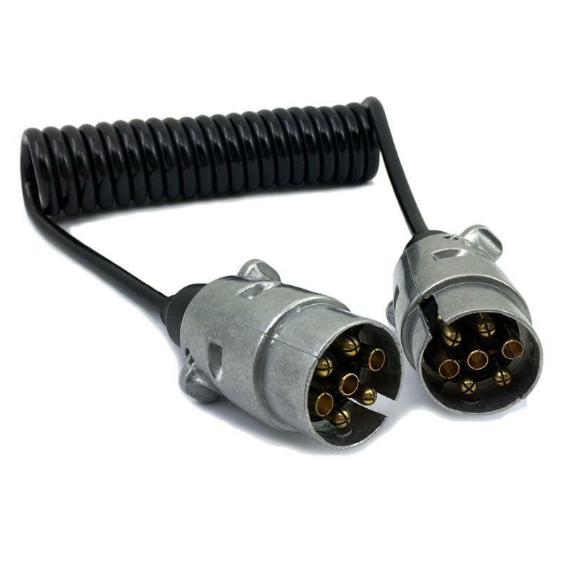 7 Pin Metal Trailer Plugs w/curly extension Cable Lead 1.5M Male To Male 12V