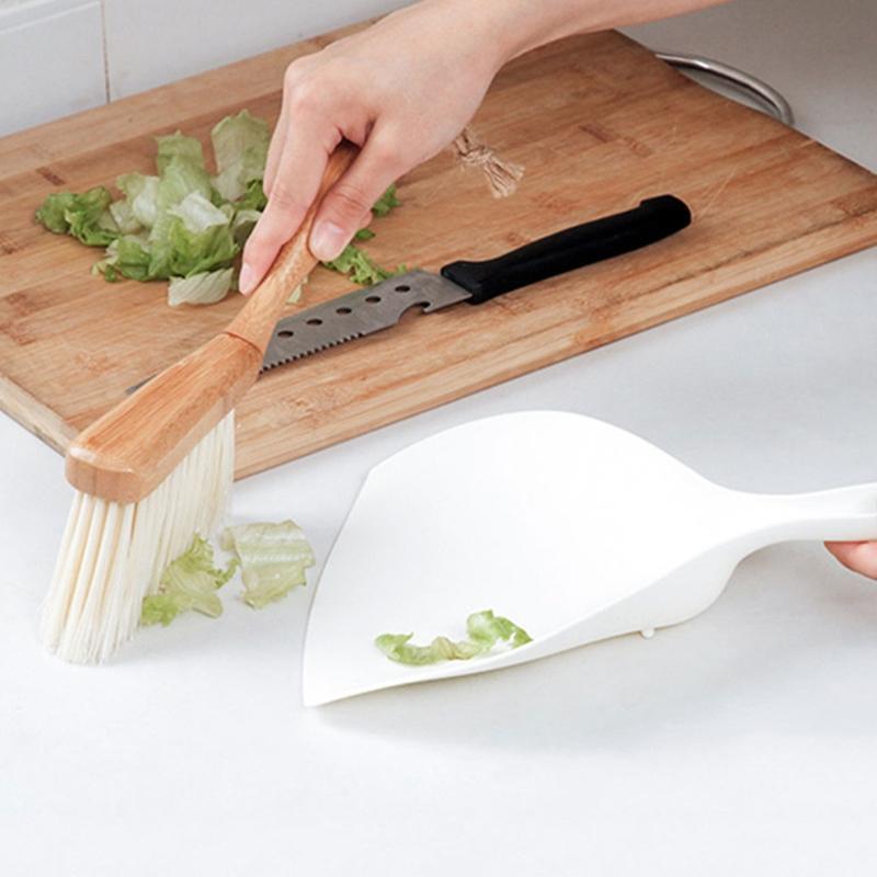 2pcs/set Desktop Cleaning Set Mini Bamboo Broom Dustpan Shovel Sweep Cleaning