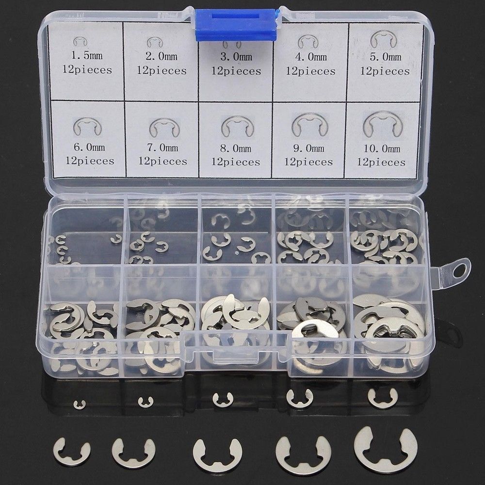 120Pcs 304 Stainles Steel E-Clip Retaining Circlip Assortment Kit 1.5mm to10mm@
