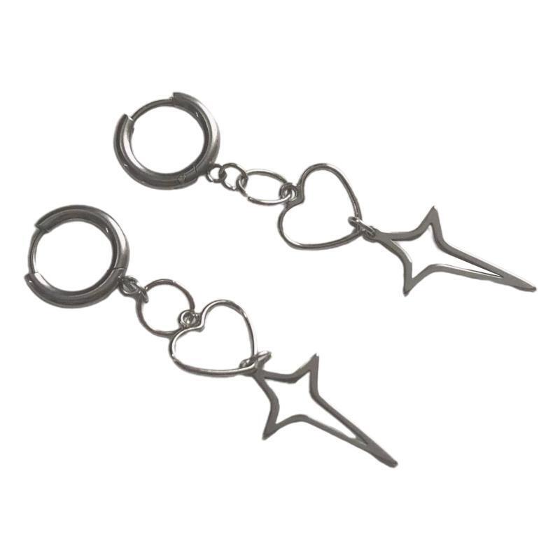 Fashion Punk Hoop Earring Hollow Love Heart Star Drop Earring Rock Cool Women