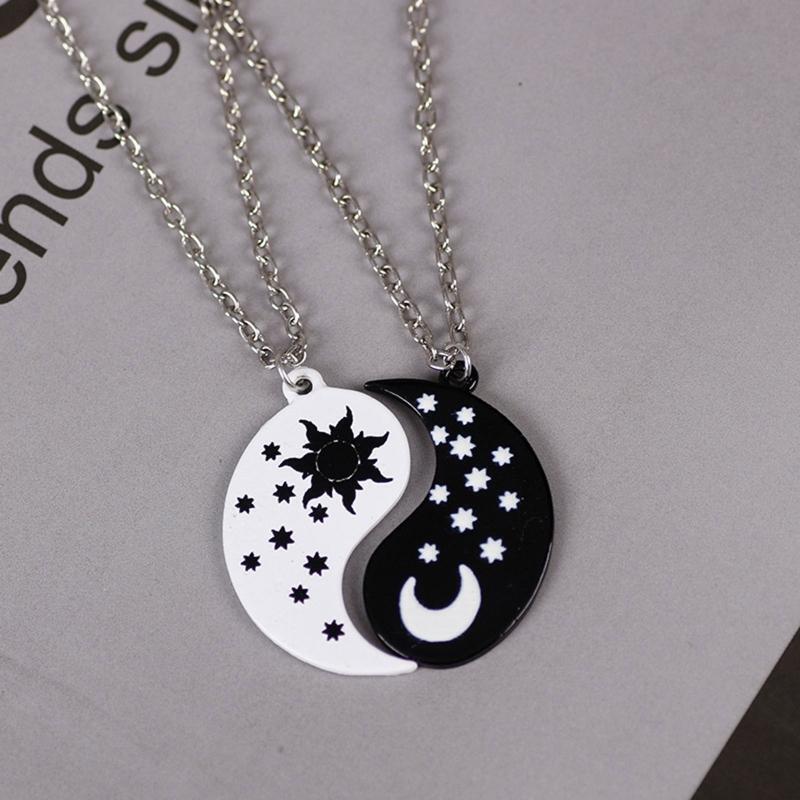 Gossip Sun Moon Stars Necklace Enamel Chain Matching Yin Yang Couple Necklace