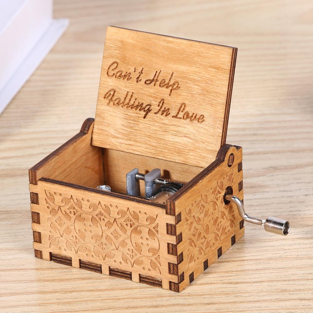 Handmade Wooden Carving Music Box Romantic Theme Birthday Decoration
