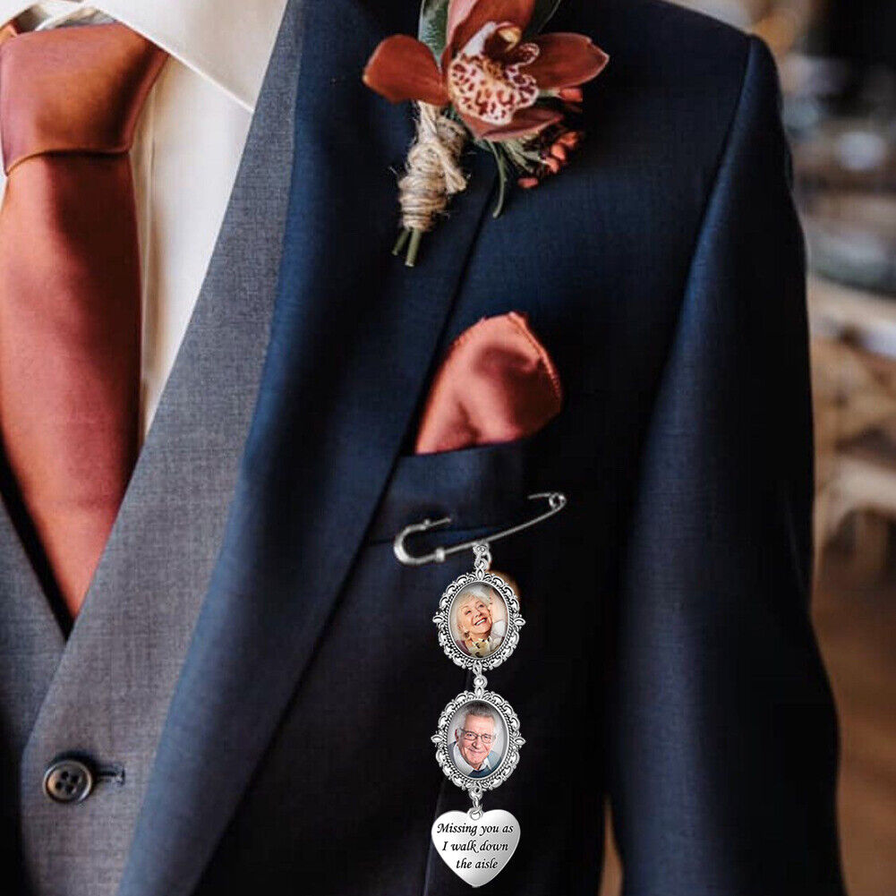 Wedding Bouquet Photo Memorial Gem Brooch Pendant for Graduation (Heart)