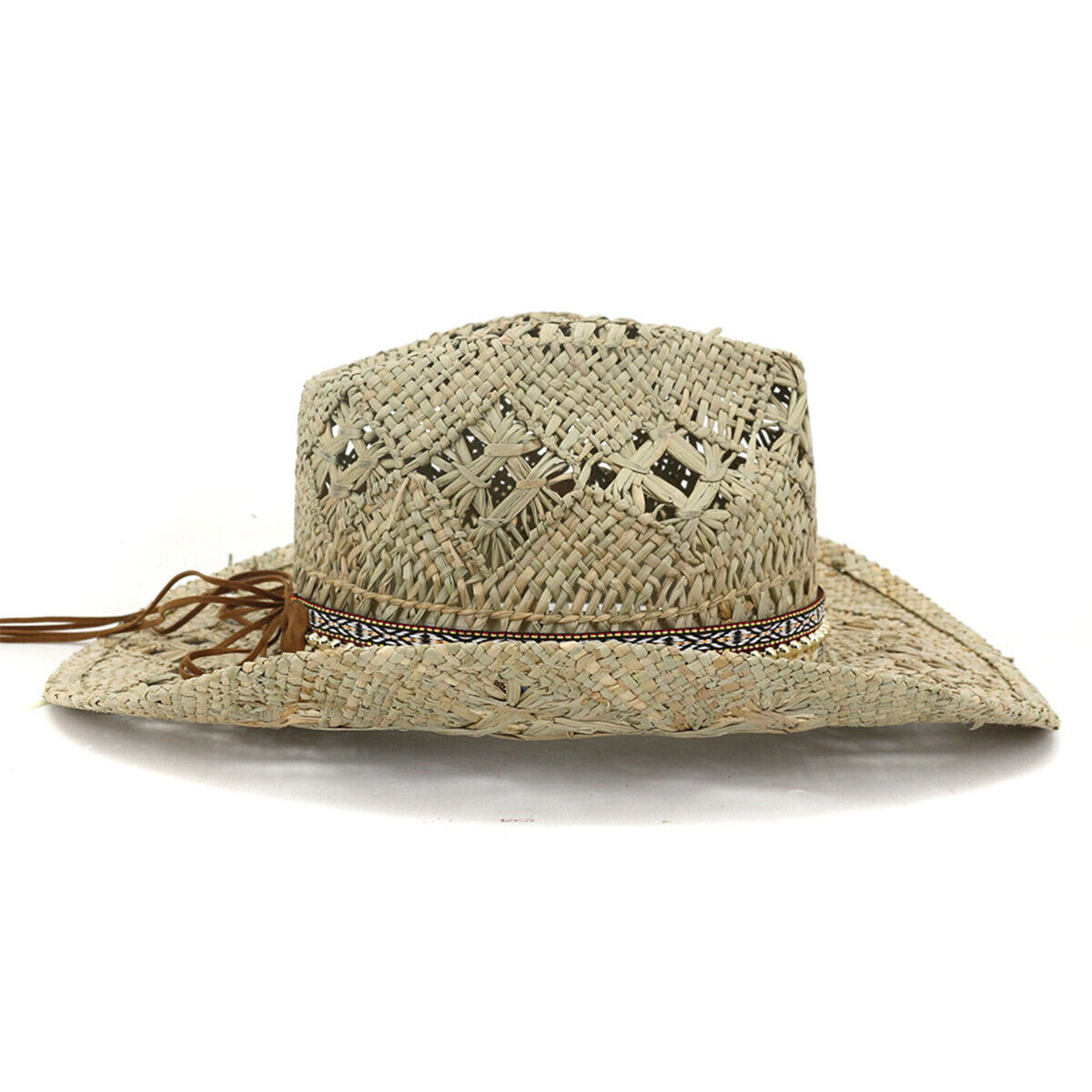 Fashion Handmade Western Cowboy Straw Hat Women Men Travel Beach Visor Sun Cap