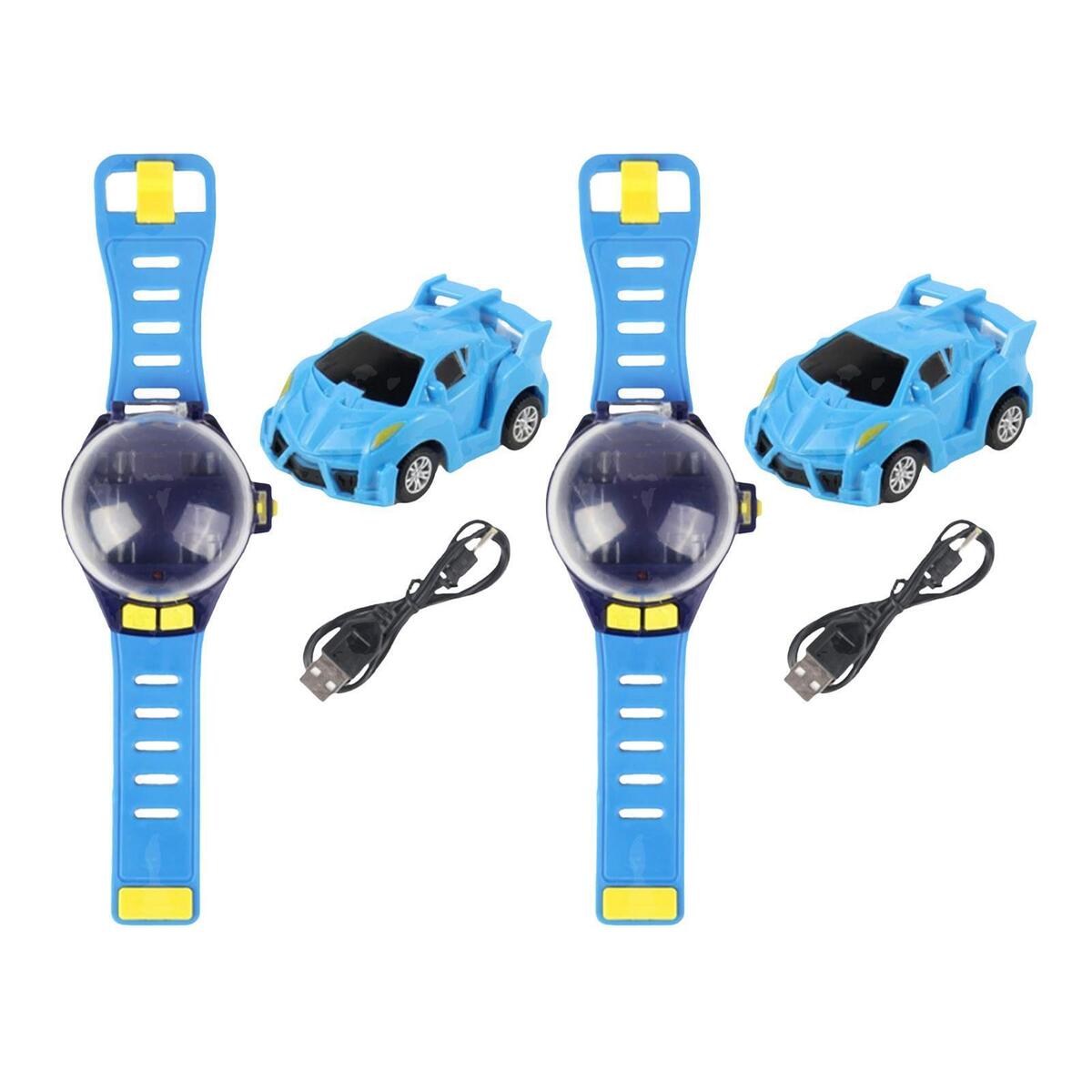 2pcs Mini Cartoon RC Small Car Analog Watch for Kids Toddlers Children Blue