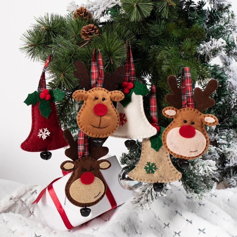 6pcs Mini Christmas Tree Pendants Decoration Xmas Bell Deer Elk Hanging Ornament