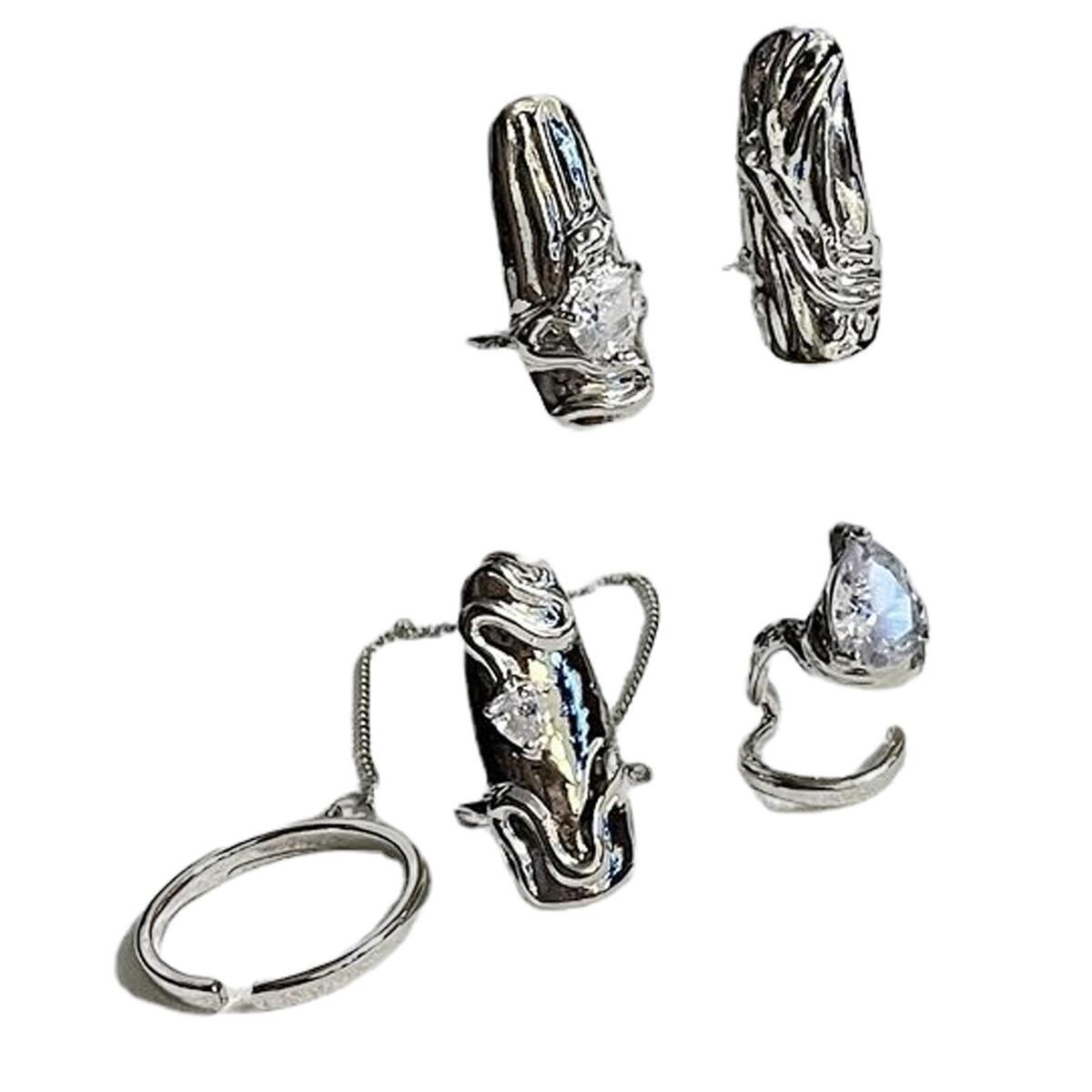 4 Pieces Luxury Finger Nail Rings Nail Art Charms Rhinestone for Daily Wear