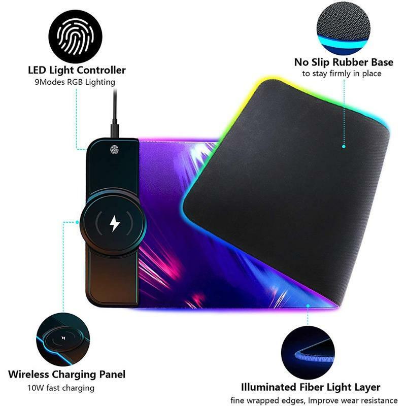 Wireless Phone Charger RGB Mouse Pad Luminous Gaming Mat PC Fast Charging Base