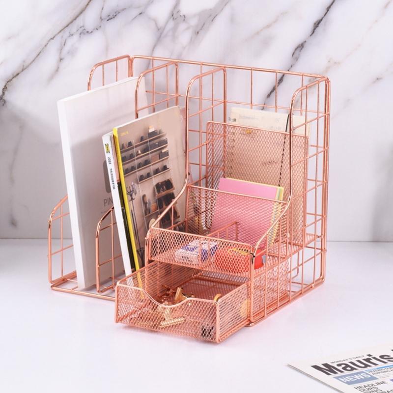 Hollow-out Metal File Organizer Holder Office Desk Organizer Magazine Holders