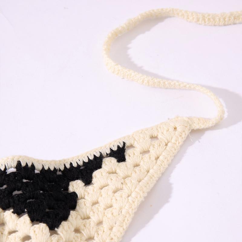 Cow Pattern Knitted Hair Kerchief Crochet Bandana Tie Back Head Wrap for Women