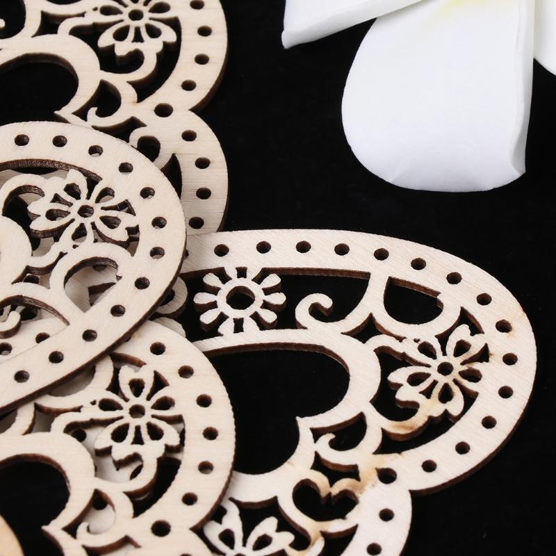 10Pcs Heart Shap Hollow Unfinished Wooden Hanging Ornament DIY Decor With String
