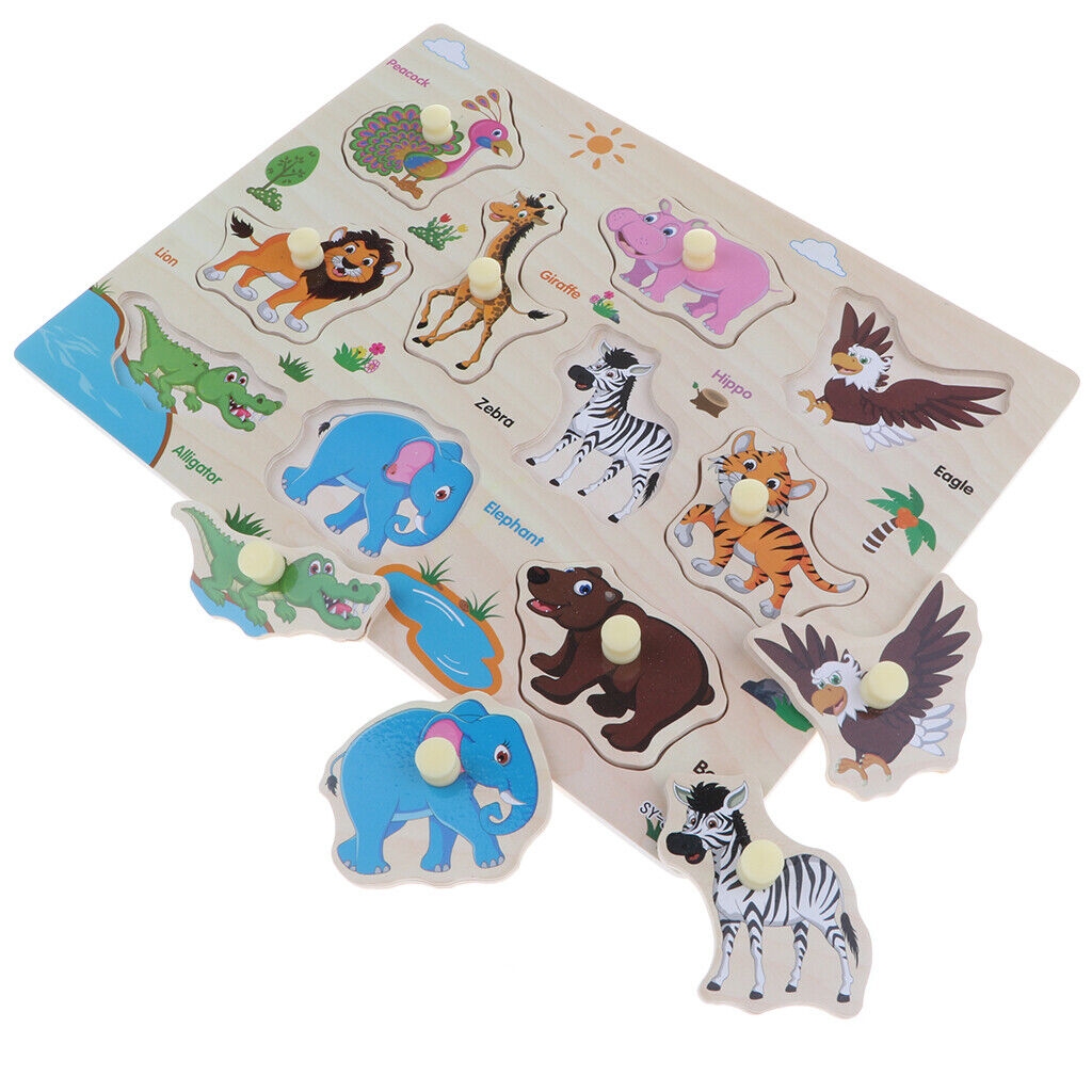 2 Pack Wooden Peg Puzzle  Preschool Educational  & Farm Animals