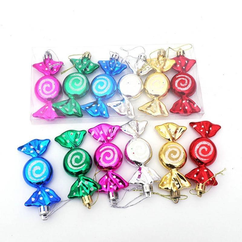 6 Pcs/box Electroplate Painted Candy Prop Xmas Tree Pendant Decoration for Party