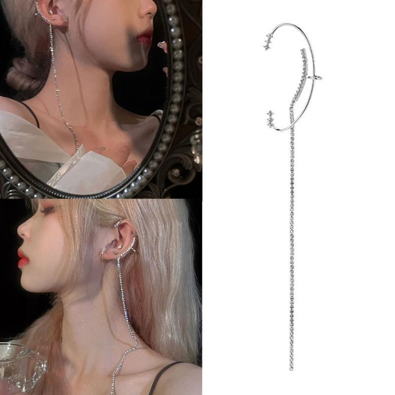 Chic Rhinestone Long Tassel Ear Cuffs for Women Creative Cos Fairy Earrings
