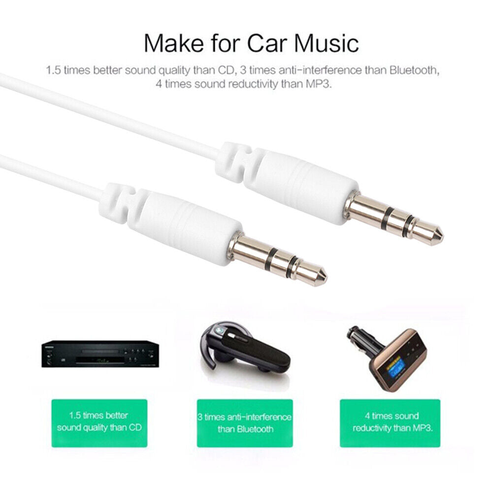 3.5 mm Stereo Jack Audio Cable 1/8 to 1/8 Male AUX Cord for Car Headphones