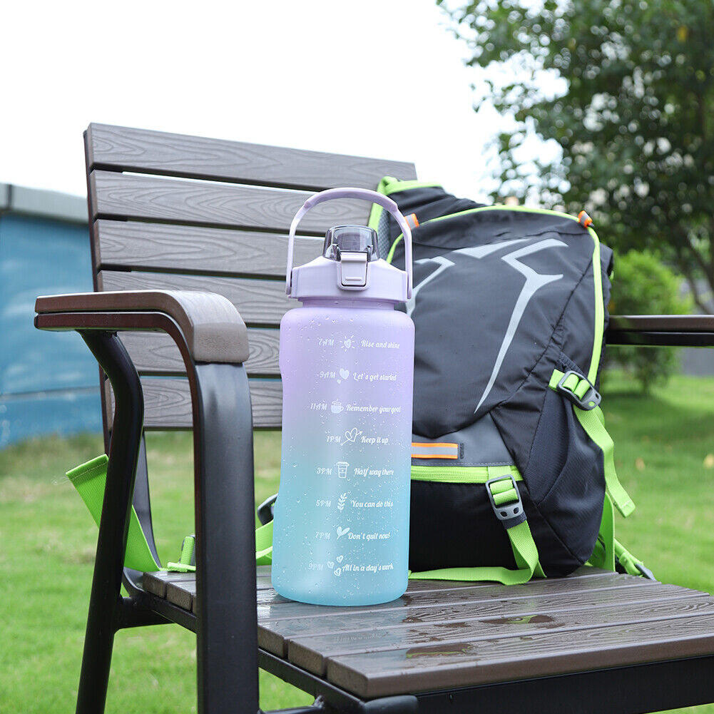 2000ml Water Bottle with Time Marker for Outdoor Sports Drink Cup (Purple)