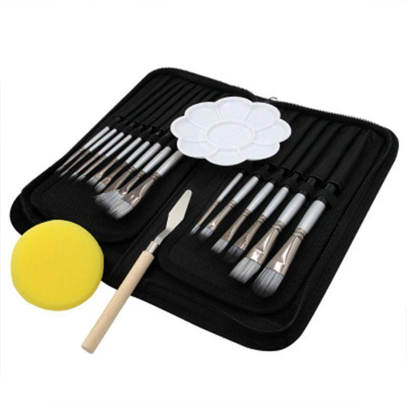 15pcs Professional Oil Paint Brush with Palette Scraper for Watercolor Painting