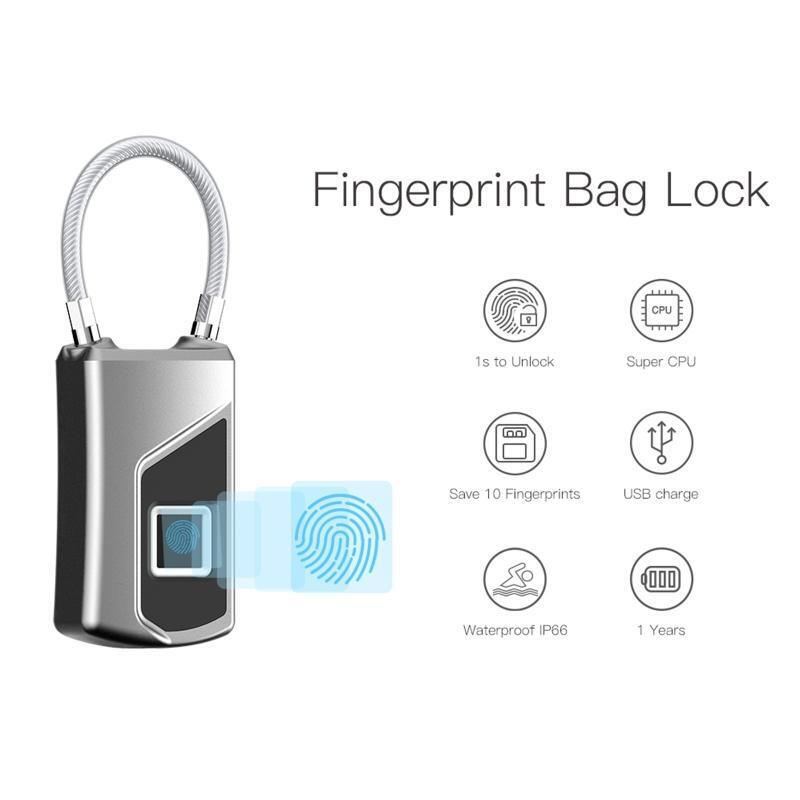 L1 Smart Fingerprint Padlock USB Recharge for Gym Locker Drawer Garage Warehouse