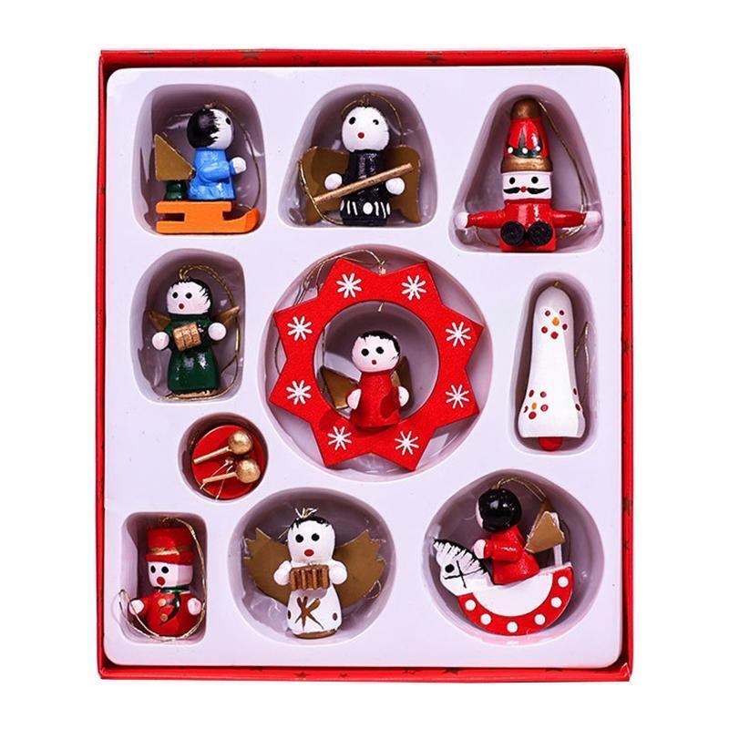 Christmas Wood Pendant Boxed Colorful Car Snowman Hanging Ornament Crafts
