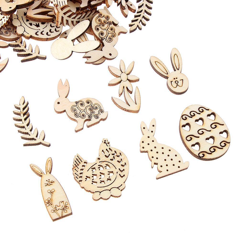 DIY Craft Wooden Eggs Easter Rabbit Easter Decorations Wood Chips Wood Slice