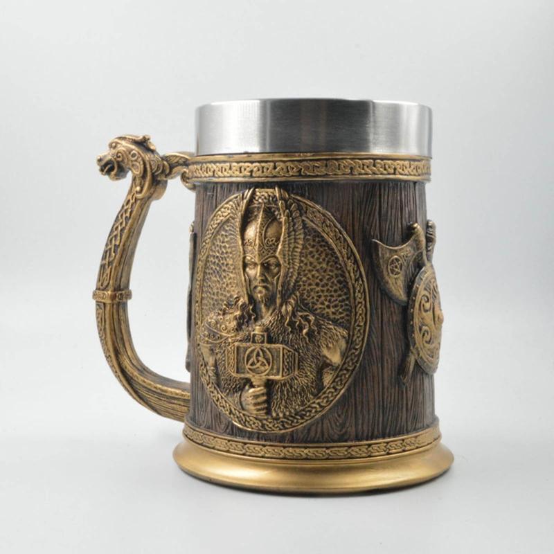 Viking Rune Beer Mug Imitation Wooden Texture Nordic Decor Stein Coffee Cup Men