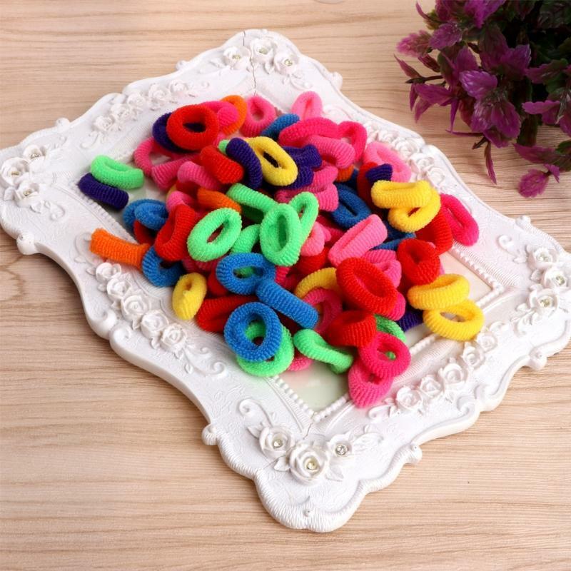 100Pcs Kids Girl Colorful Elastic Hair Tie Band Rope Ring Band Ponytail Holder
