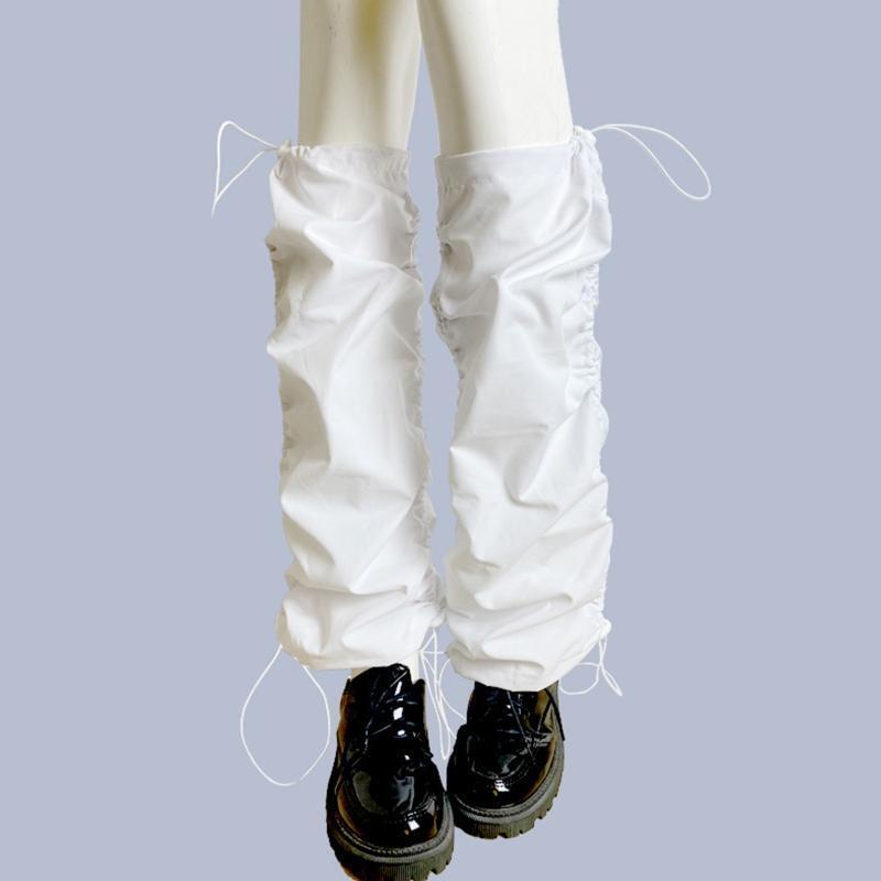 Women Harajuku Punk Leg Warmer Ruched Baggy Drawstring Knee High Foot Cover Sock