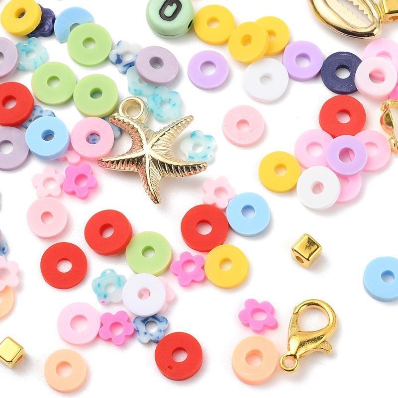 Clay Beads Set Pendant Charms Letter Beads with Storage Box Elastic Strings