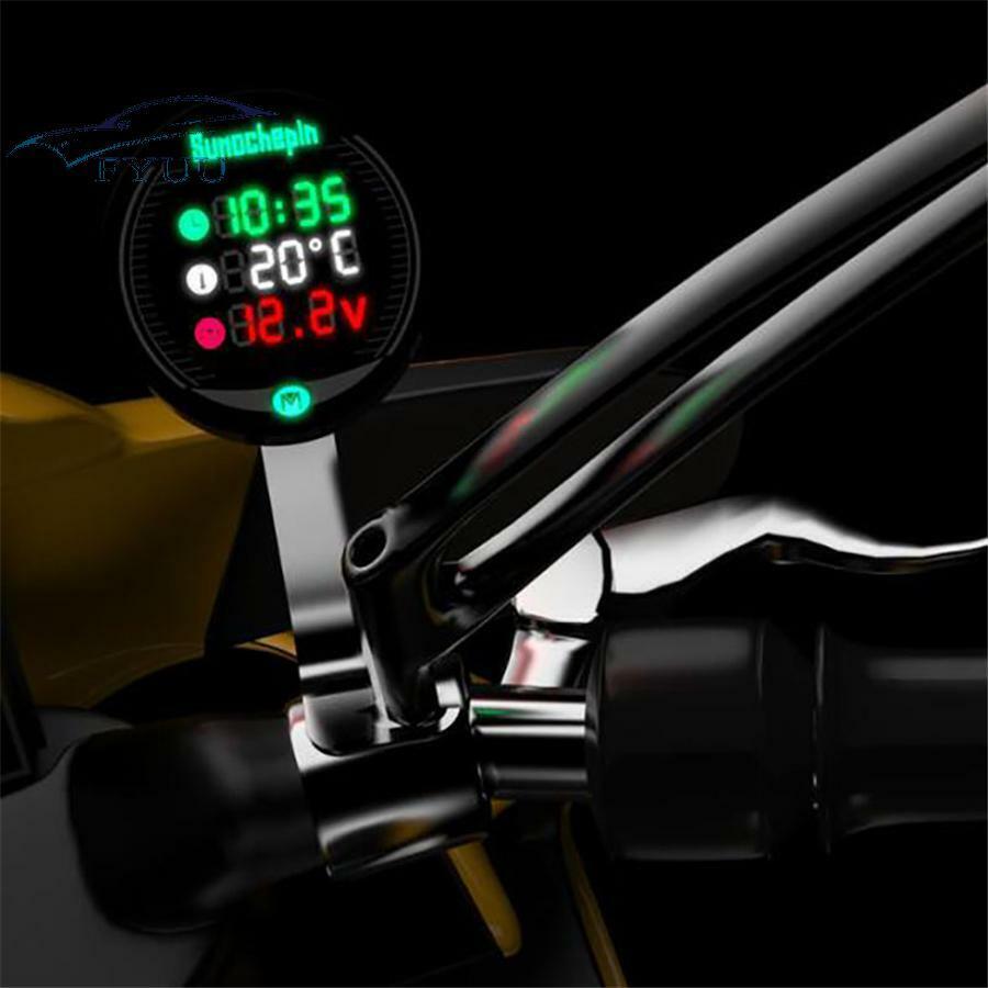 Motorcycle USB Charger Voltmeter Display Table LED Volt Meter Clock Thermometer