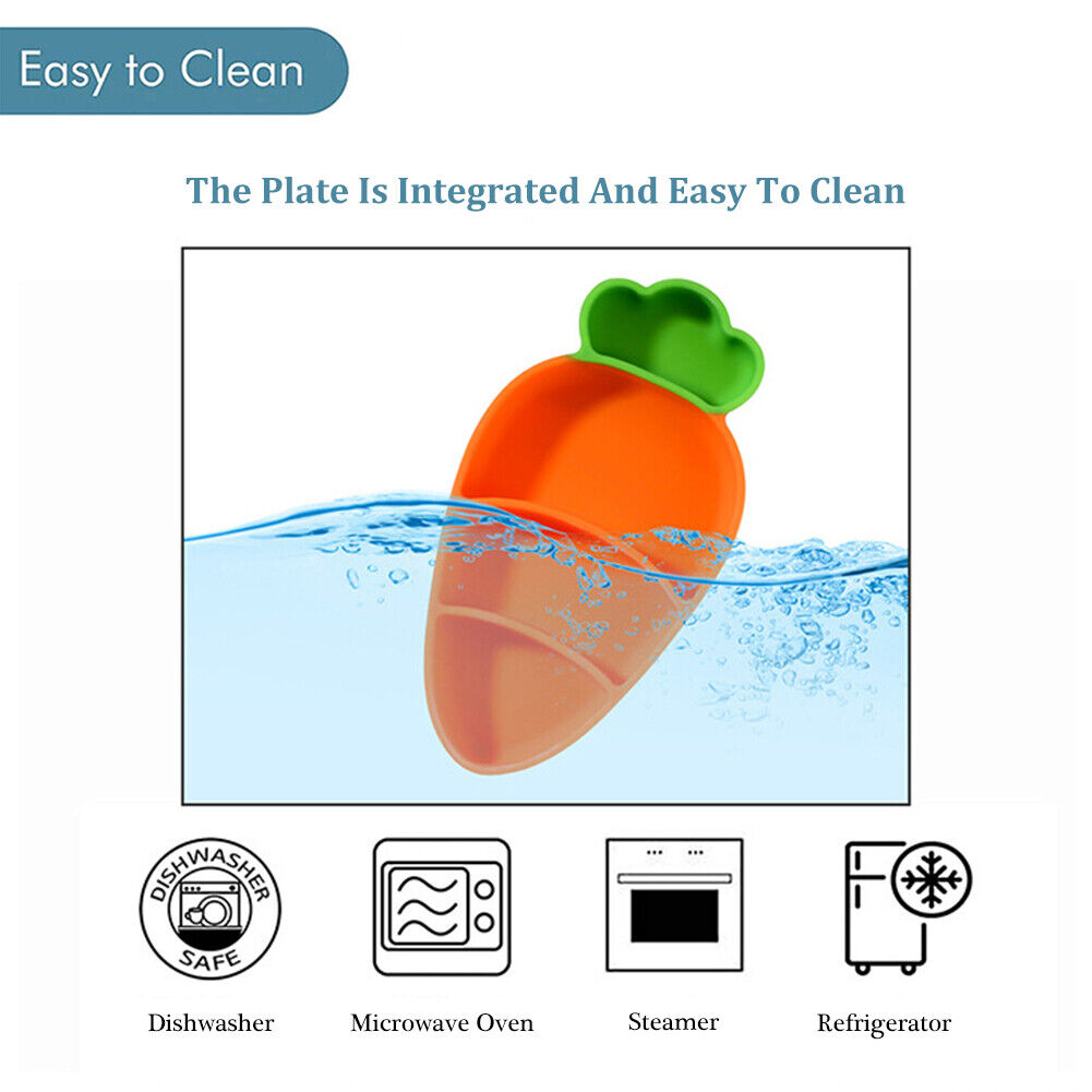 Stainless Steel Silicone Carrot Cutlery Feeding Plate Training Spoon Set