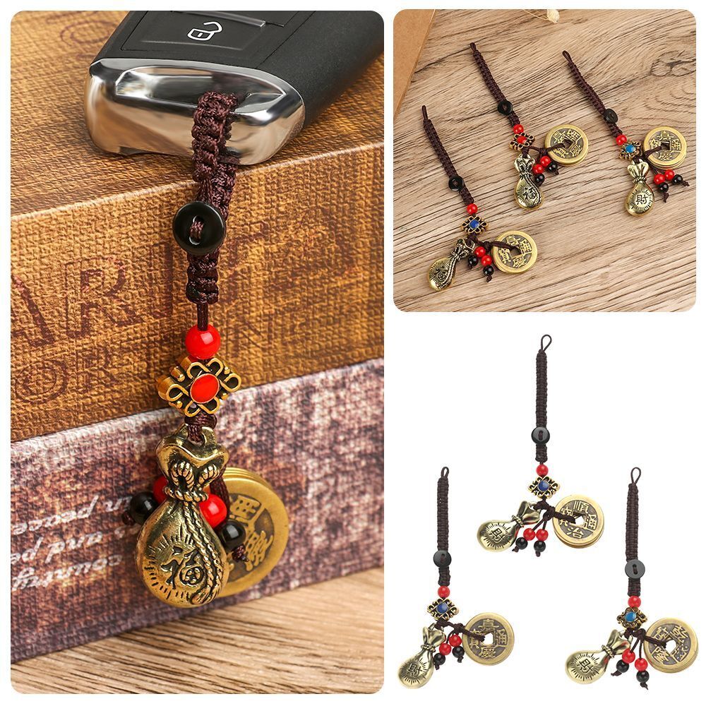 Car Key Rings Lucky Wealth Pendant Money Bag Keychain Chinese Keyring Brass