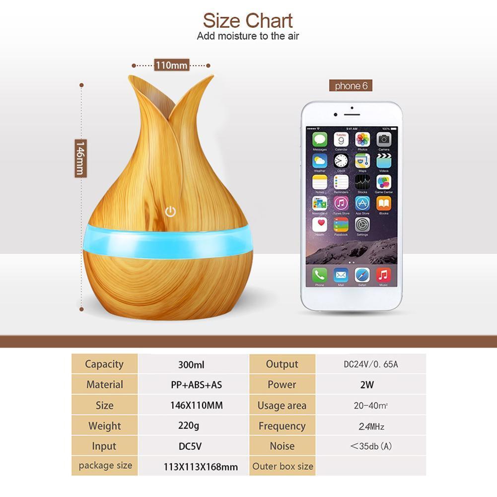 300mL Wood Grain Aroma Essential Oil Diffuser Air Humidifier (Light Brown)