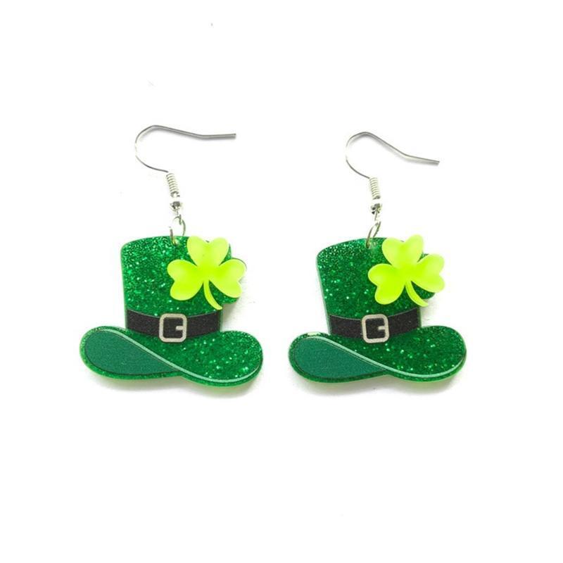 Clover Acrylic Dangle Drop Earrings Hat Charm for Women Girls Holiday Jewelry
