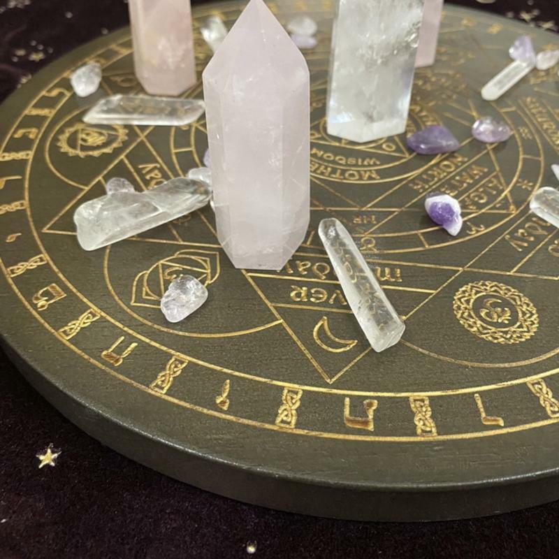 Witch Divination Pendulum Board Seven Chakra Crystal Energy Disk Oak Astrolabe