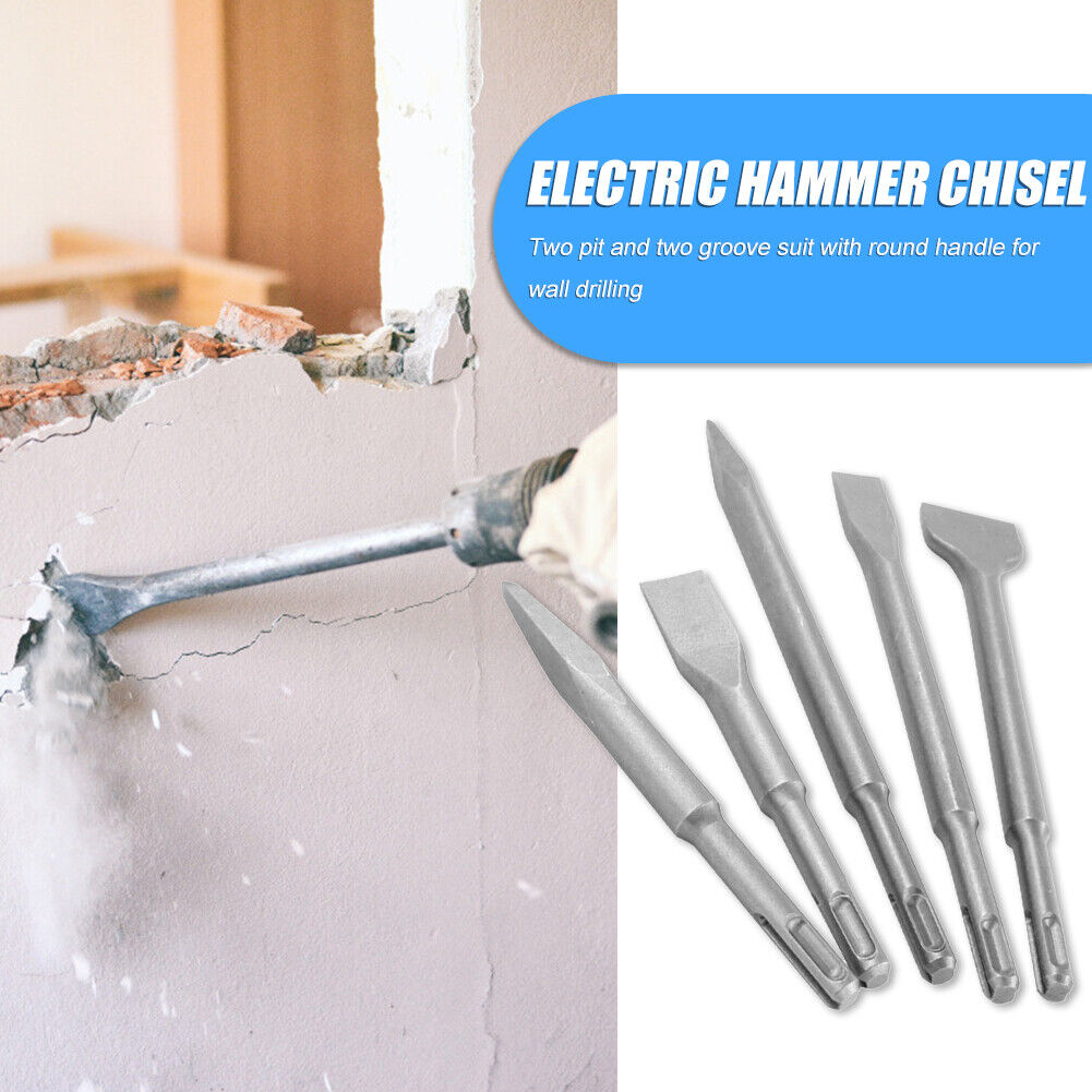 5pcs Point Groove Gouge Flat Chisels Set Electric Hammer Brick Drill Bit