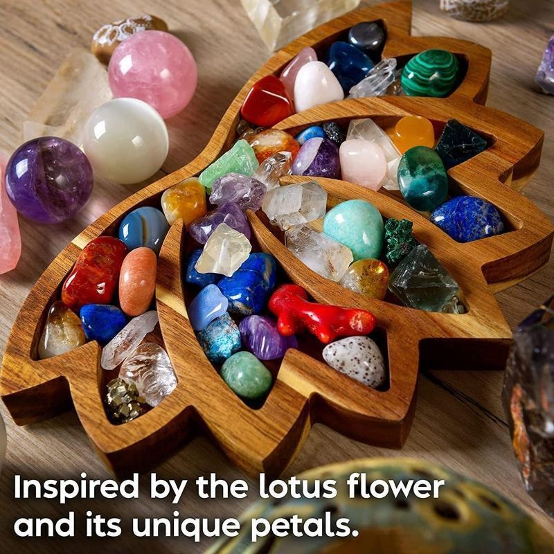 Wooden Lotus Crystal Tray Crystals Stones Wood Organizer Display Shelf