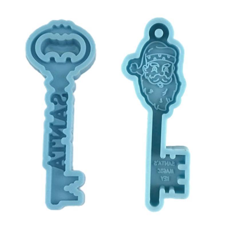 Blue Shiny Santa Claus Keychain Silicone Mold for Christmas Day Gift Craft