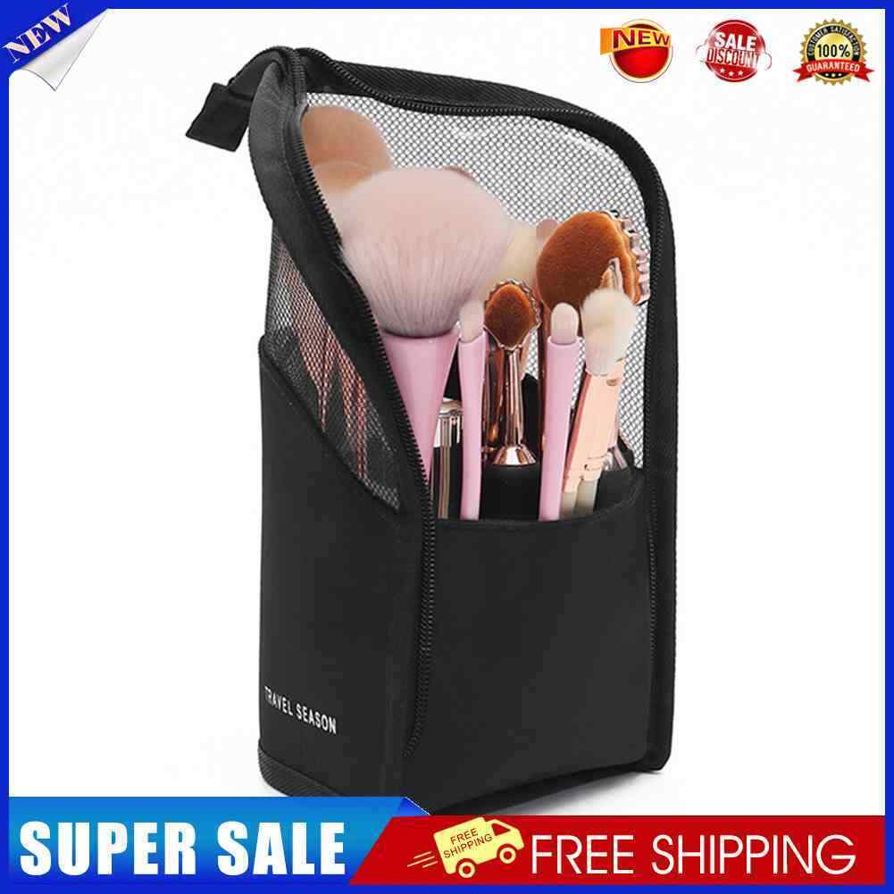 Zipper Waterproof Cosmetics Storage Bag Makeup Brush Holder Pouch (Black)