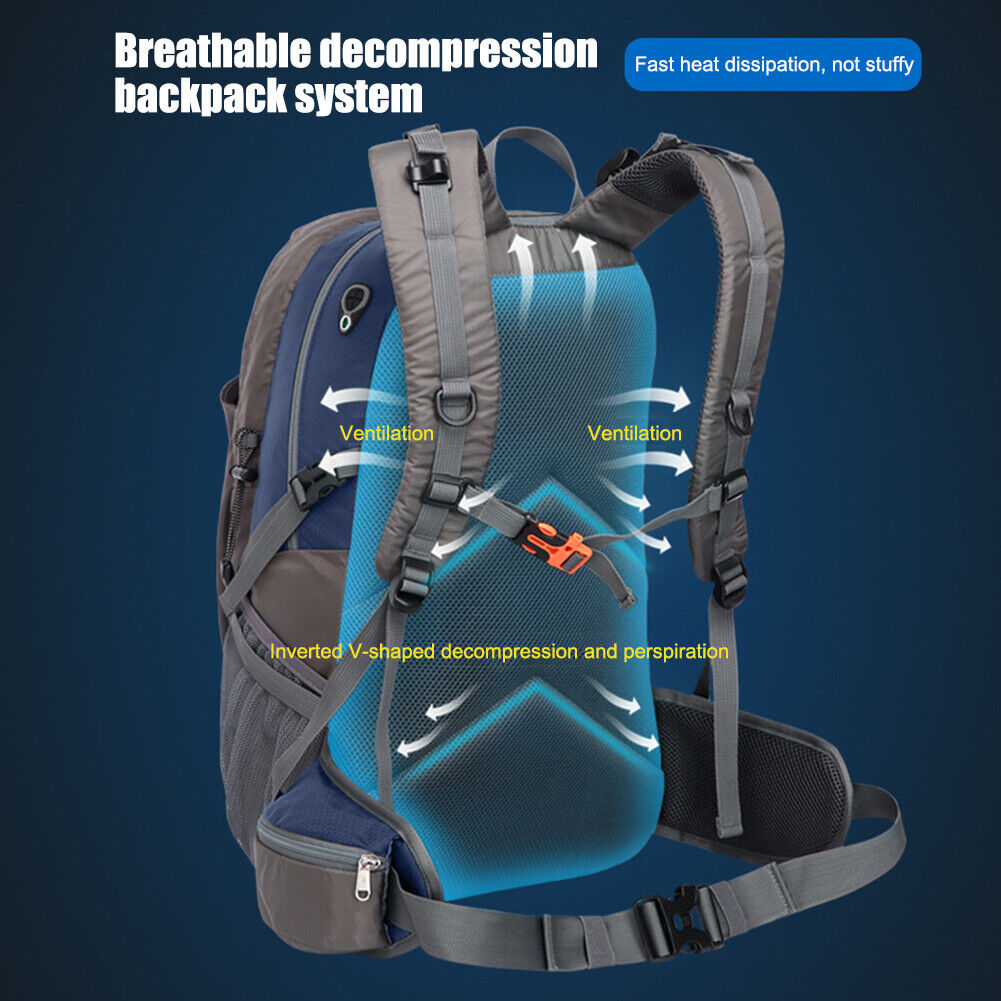 40L Waterproof Travel Cycling Camping Backpack with Rain Cover (Royal Blue)