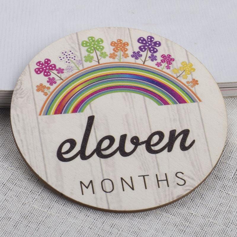 Wooden Baby Milestone Cards 14pcs/set Colorful Painted Carved Card