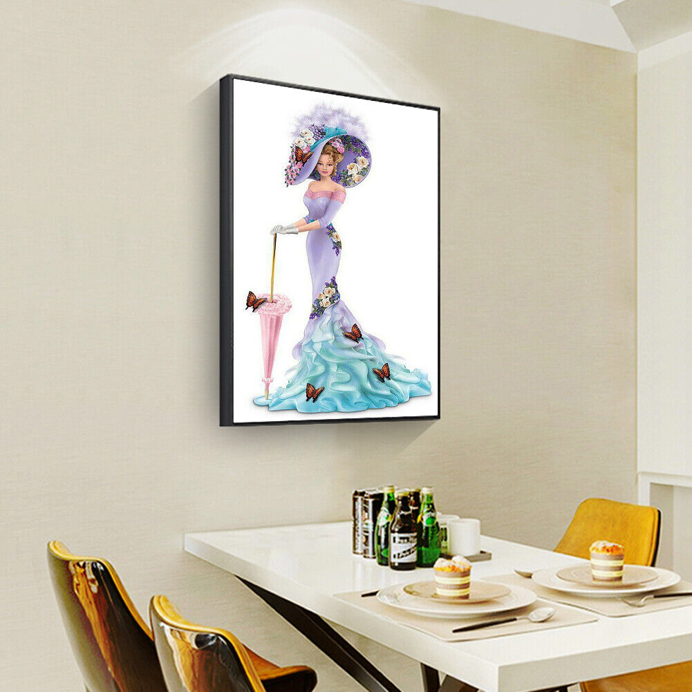 DIY Decor Purple Dress Lady Picture Full Drill Round Diamond Painting Kit