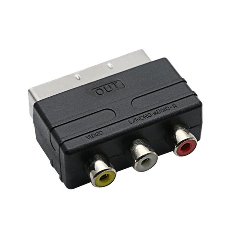 High Quality Scart Male Plug to 3RCA Phono Female AV TV Audio Video Adapter