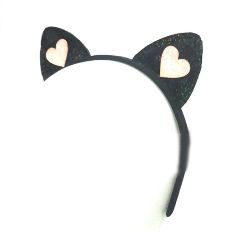Novelty Headband Heart Pattern Kitten Ear Shape Hairhoop for Women Hair Hoop