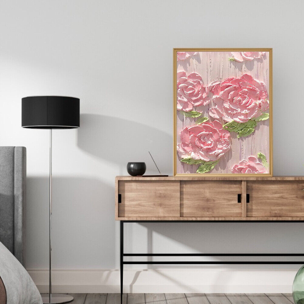 Pink Flowers Oil Painting By Numbers Kit DIY Frameless Picture On Canvas