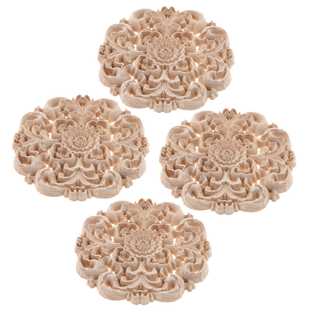 4pcs 10cm Unpainted Elegant Wooden Furniture  Decor for Windows Mirrors