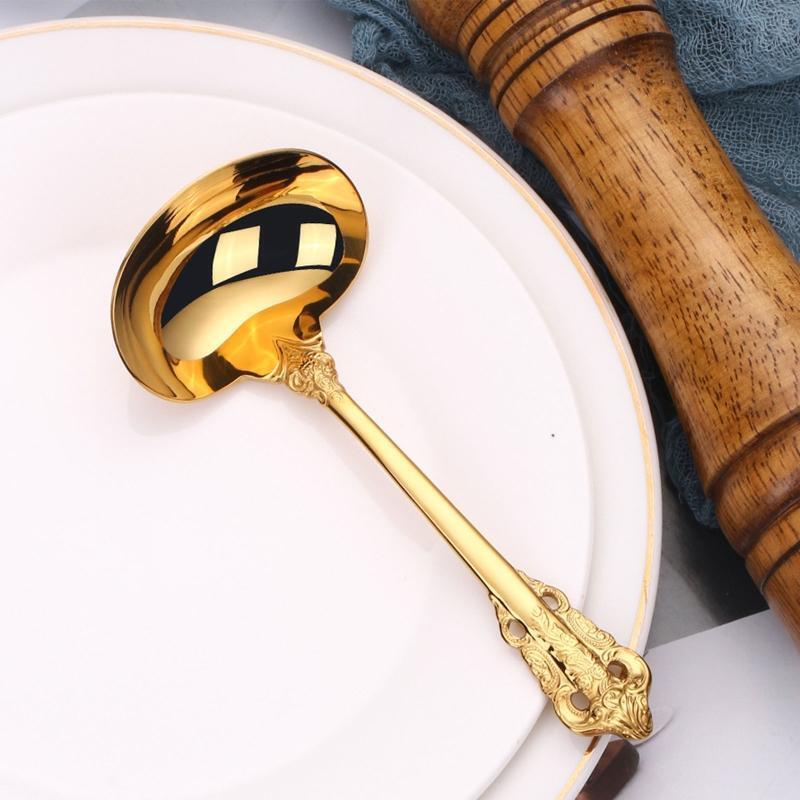Stainless Steel Soup Spoon Long Handle Home Drink Round Soup Scoop Light Luxury
